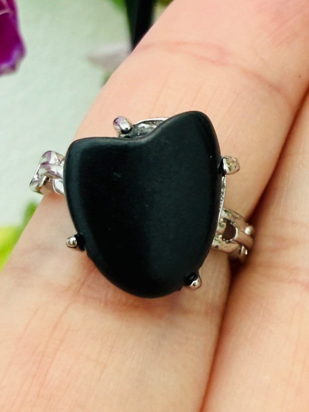 🔥Sale🔥Natural Shungite Shield Ring – Adjustable Silver Tone Protection Jewelry